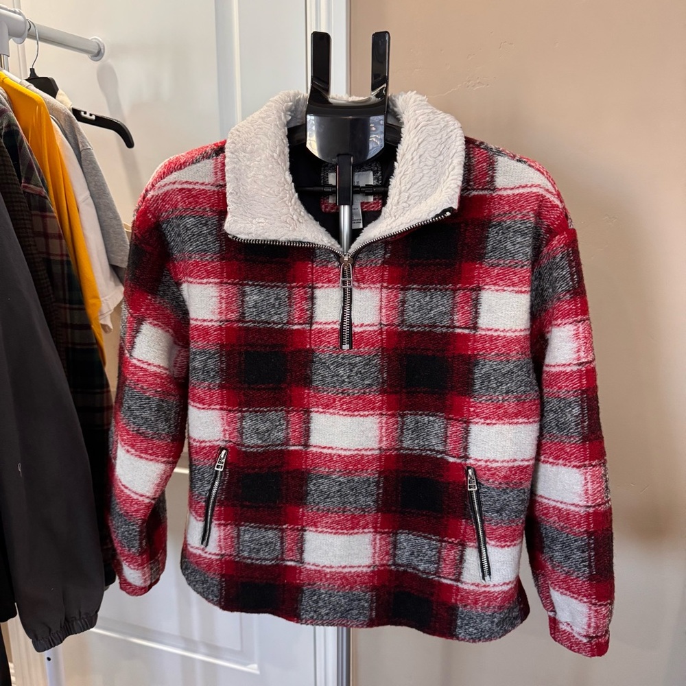 Forever 21 Red and Black Plaid Fleece Jacket